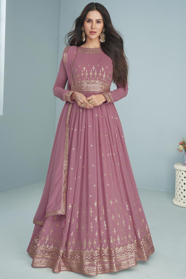 Sonam Bajwa Pink Georgette Floor Length Anarkali Suit