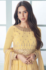 Load image into Gallery viewer, Sonam Bajwa Pale Yellow Georgette Anarkali Suit
