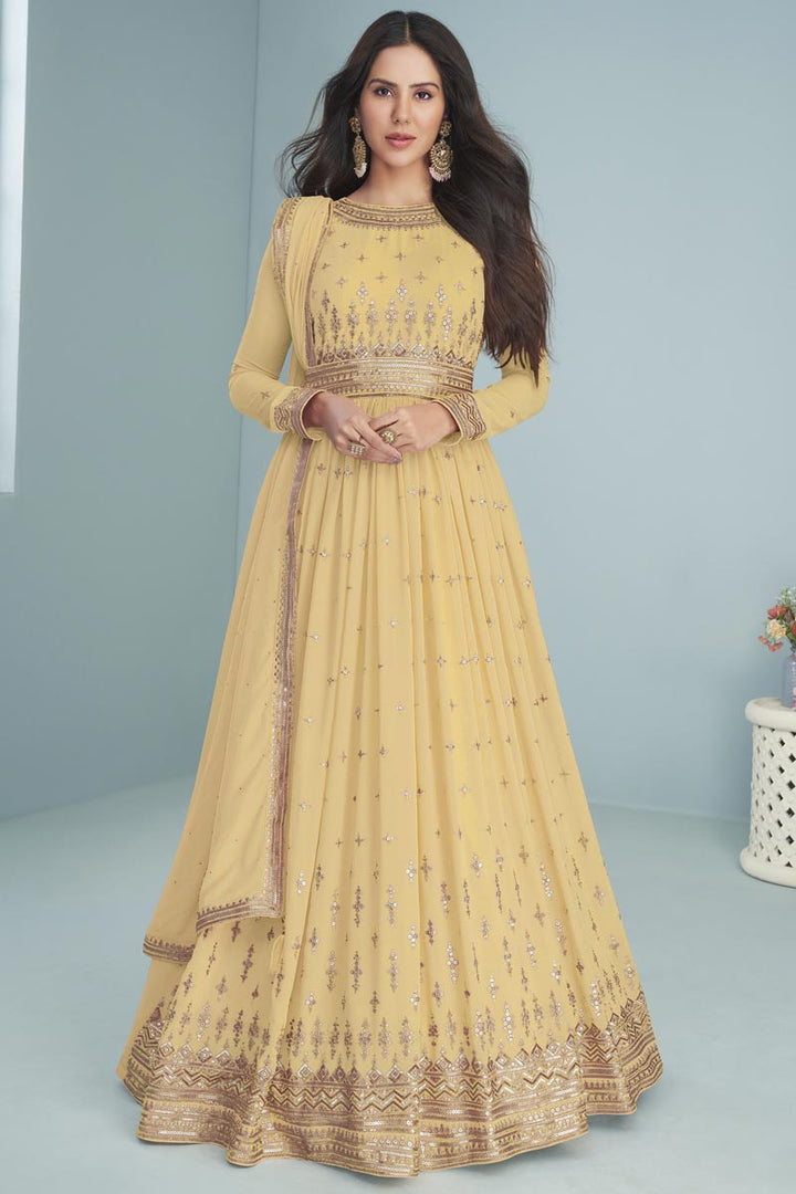 Sonam Bajwa Pale Yellow Georgette Anarkali Suit