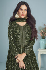 Load image into Gallery viewer, Green Color Function Wear Splendid Anarkali Suit In Georgette Fabric
