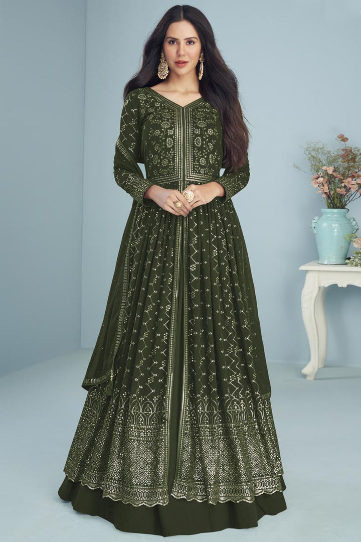 Green Color Function Wear Splendid Anarkali Suit In Georgette Fabric