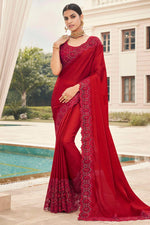 Load image into Gallery viewer, Fancy Art Silk Fabric Puja Wear Red Color Embroidery Work Saree
