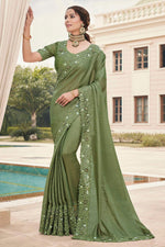 Load image into Gallery viewer, Function Wear Mehendi Green Color Fancy Art Silk Fabric Embroidery Work Saree
