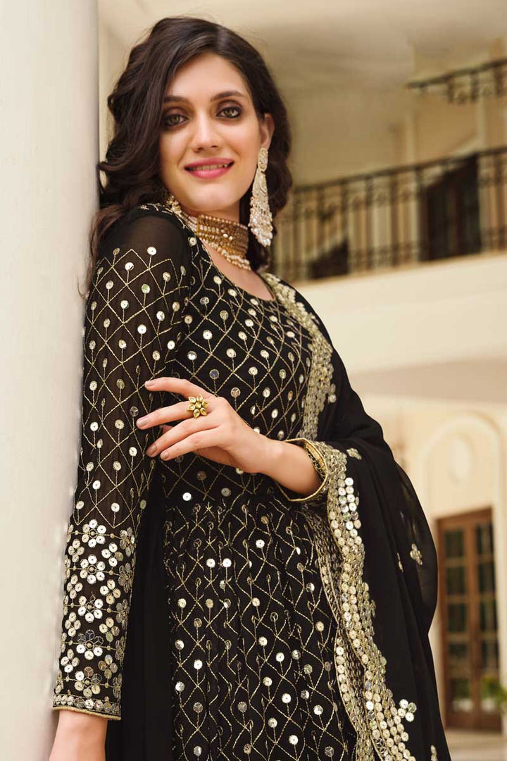 Georgette Fabric Black Color Supreme Party Style Anarkali Suit