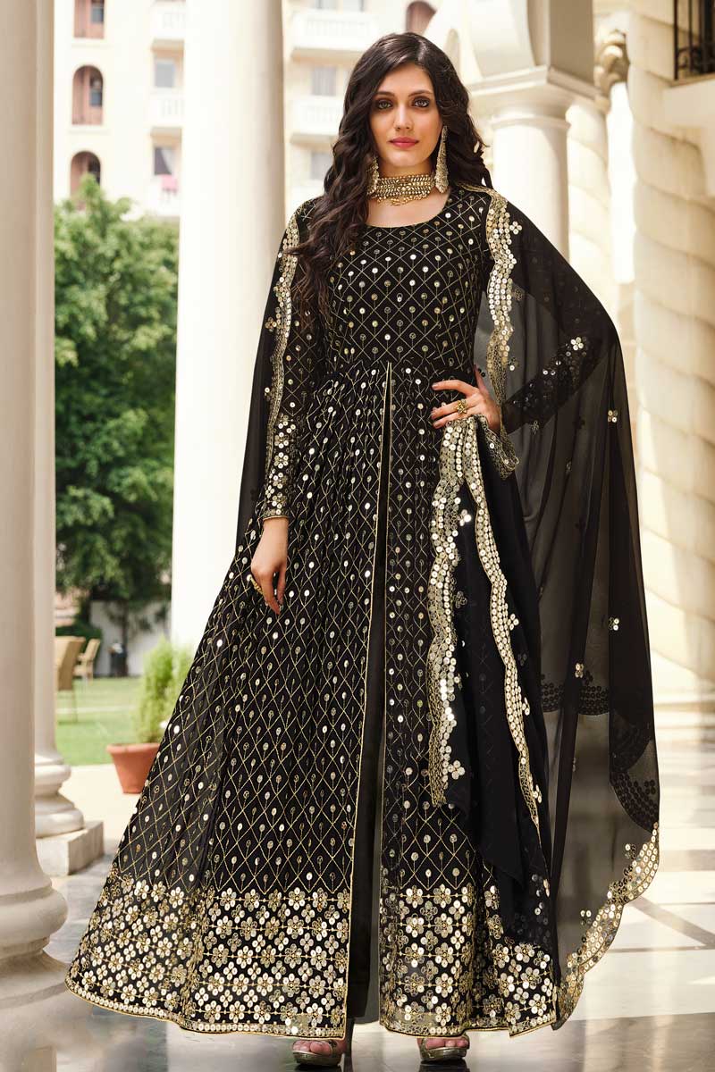 Georgette Fabric Black Color Supreme Party Style Anarkali Suit