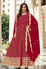 Load image into Gallery viewer, Red Color Georgette Fabric Elegant Party Style Anarkali Suit
