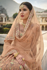 Load image into Gallery viewer, Sangeet Wear Peach Color Lehenga Choli In Fantastic Net Fabric
