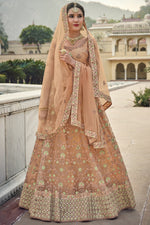 Load image into Gallery viewer, Sangeet Wear Peach Color Lehenga Choli In Fantastic Net Fabric
