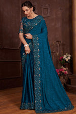 Load image into Gallery viewer, Blue Color Embroidered Border Work On Chinon Fabric Party Wear Intriguing Saree
