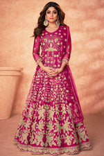 Load image into Gallery viewer, Net Fabric Magenta Color Function Wear  Enchanting Embroidered Anarkali Suit Featuring Shamita Shetty
