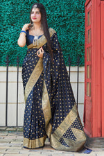 Load image into Gallery viewer, Navy Blue Color Function Wear Art Silk Fabric Weaving Work Saree