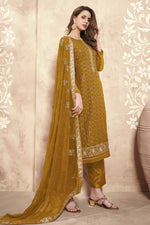Load image into Gallery viewer, Georgette Fabric Festive Wear Embroidered Salwar Suit In Mustard Color
