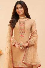 Load image into Gallery viewer, Georgette Fabric Chikoo Color Charismatic Embroidered Sharara Suit
