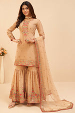 Load image into Gallery viewer, Georgette Fabric Chikoo Color Charismatic Embroidered Sharara Suit
