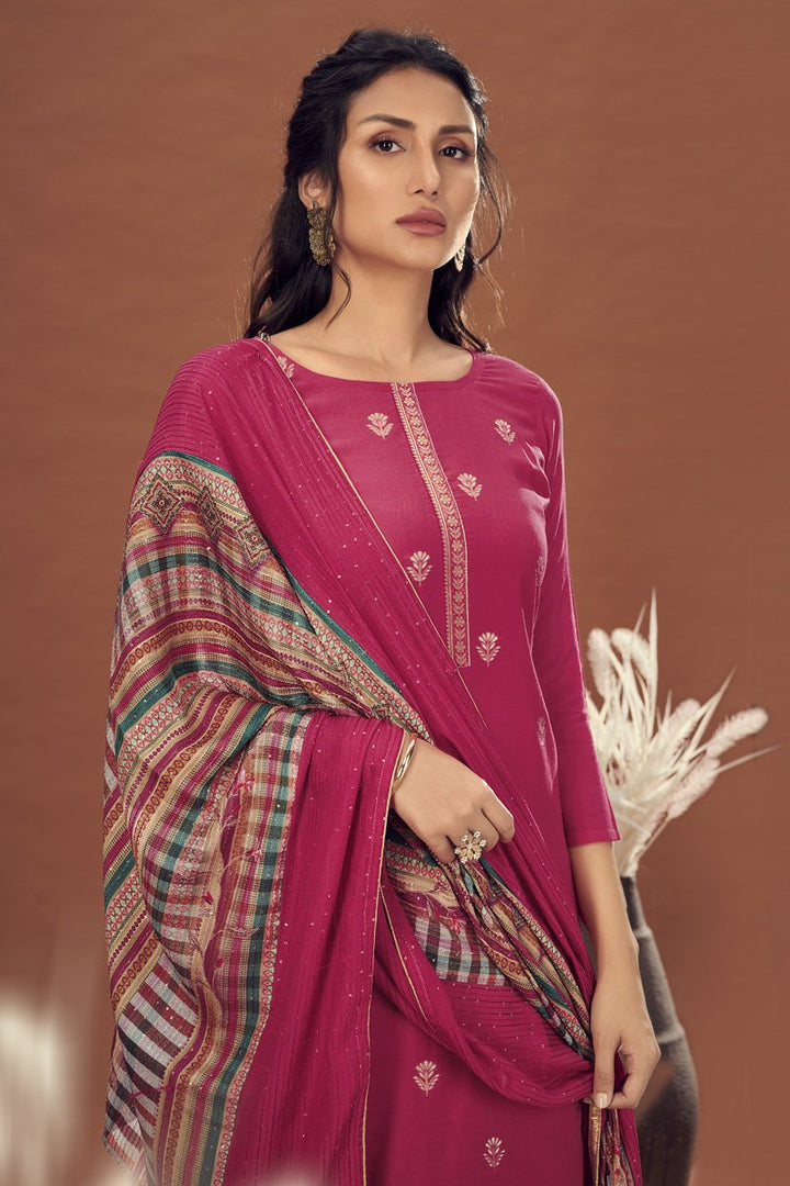 Pink Jacquard Fabric Festive Wear Weaving Work Salwar Kameez