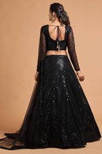Load image into Gallery viewer, Coveted Embroidered Work Black Color Net Fabric Lehenga In Sangeet Wear
