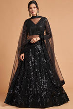 Load image into Gallery viewer, Coveted Embroidered Work Black Color Net Fabric Lehenga In Sangeet Wear
