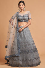 Load image into Gallery viewer, Admirable Net Fabric Embroidered Work Grey Color Lehenga In Sangeet Wear
