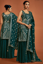 Load image into Gallery viewer, Dark Green Designer Festive Sharara Suit
