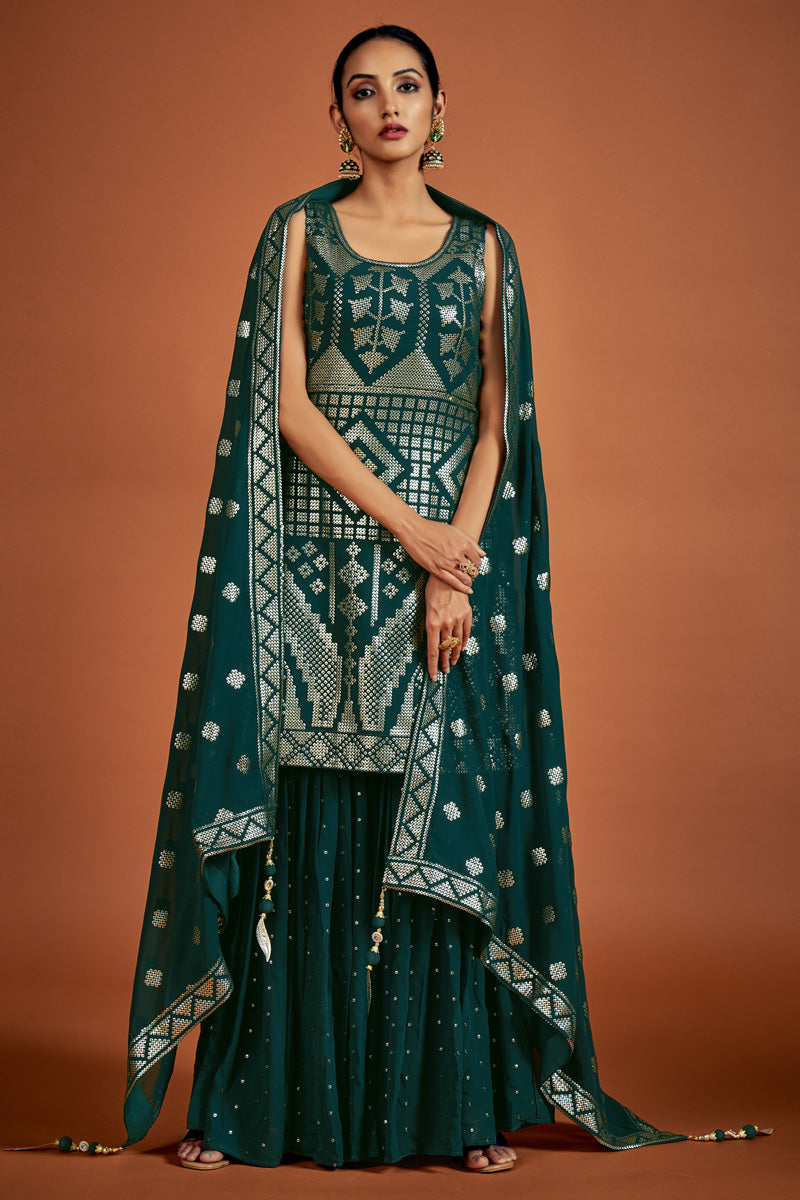 Dark Green Designer Festive Sharara Suit