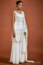 Load image into Gallery viewer, White Sequins Georgette Sharara Suit

