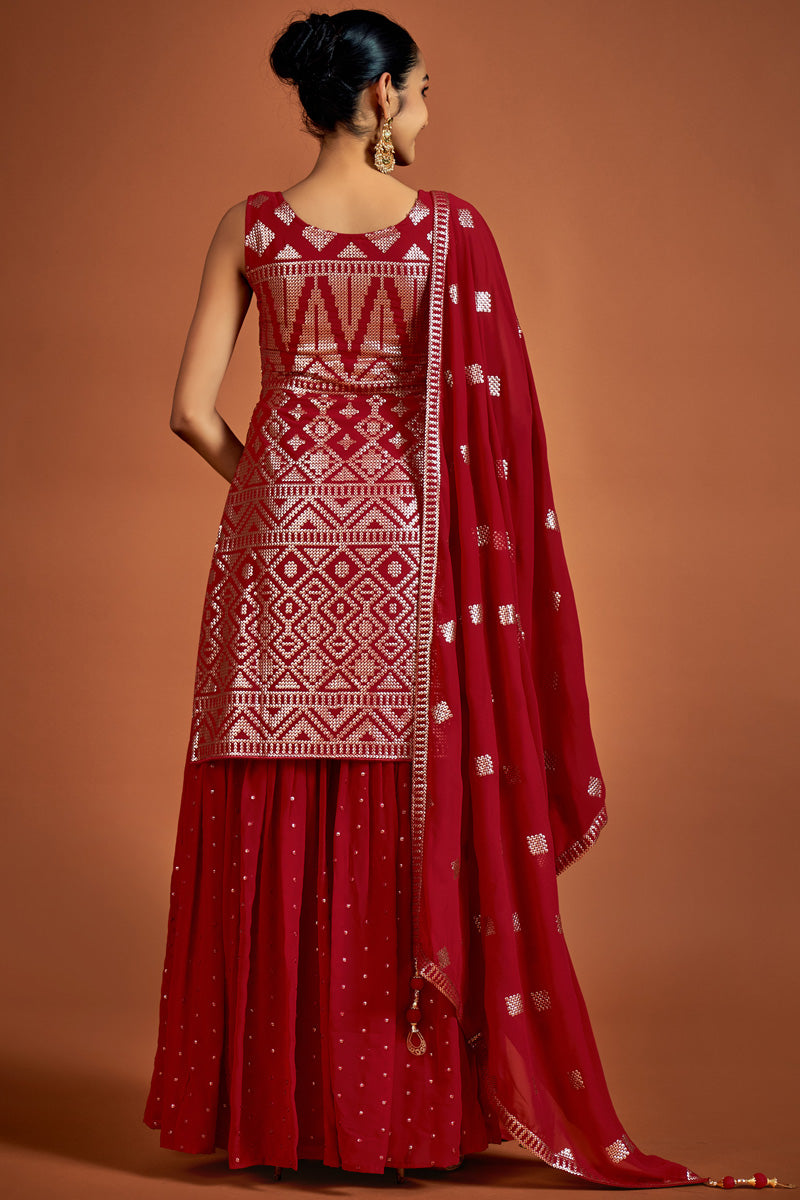 Georgette Red Trendy Sharara Suit