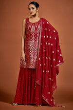 Load image into Gallery viewer, Georgette Red Trendy Sharara Suit
