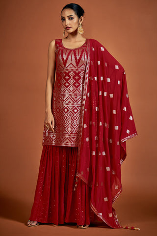 Georgette Red Trendy Sharara Suit