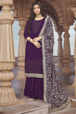 Load image into Gallery viewer, Purple Georgette Fabric Beautiful Palazzo Suit With Embroidered Dupatta
