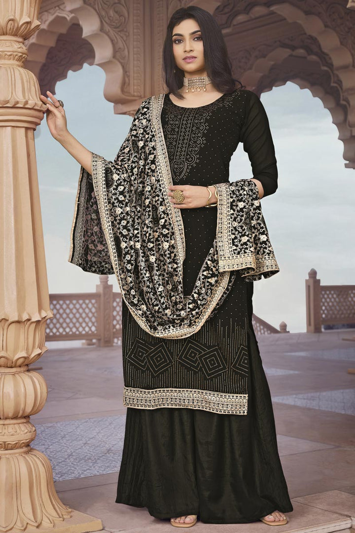 Black Color Attractive Palazzo Suit With Embroidered Dupatta