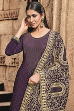 Load image into Gallery viewer, Sangeet Wear Purple Color Stone Work Palazzo Suit In Sangeet Wear
