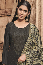 Load image into Gallery viewer, Black Color Sangeet Wear Palazzo Suit With Stone Work
