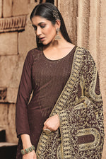 Load image into Gallery viewer, Georgette Fabric Vintage Stone Work Palazzo Suit In Brown Color
