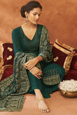 Load image into Gallery viewer, Tempting Dark Green Color Georgette Fabric Fancy Work Palazzo Suit

