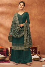 Load image into Gallery viewer, Tempting Dark Green Color Georgette Fabric Fancy Work Palazzo Suit
