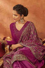 Load image into Gallery viewer, Vintage Georgette Fabric Fancy Work Palazzo Suit In  Magenta Color
