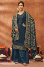 Load image into Gallery viewer, Navy Blue Color Wonderful Fancy Work Palazzo Suit In Georgette Fabric
