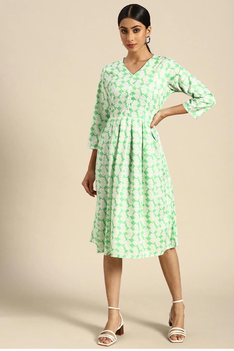Dazzling Sea Green Color Crepe Fabric Kurti