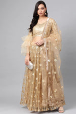 Load image into Gallery viewer, Sangeet Wear Beige Color Sequins Work Lehenga Choli In Net Fabric

