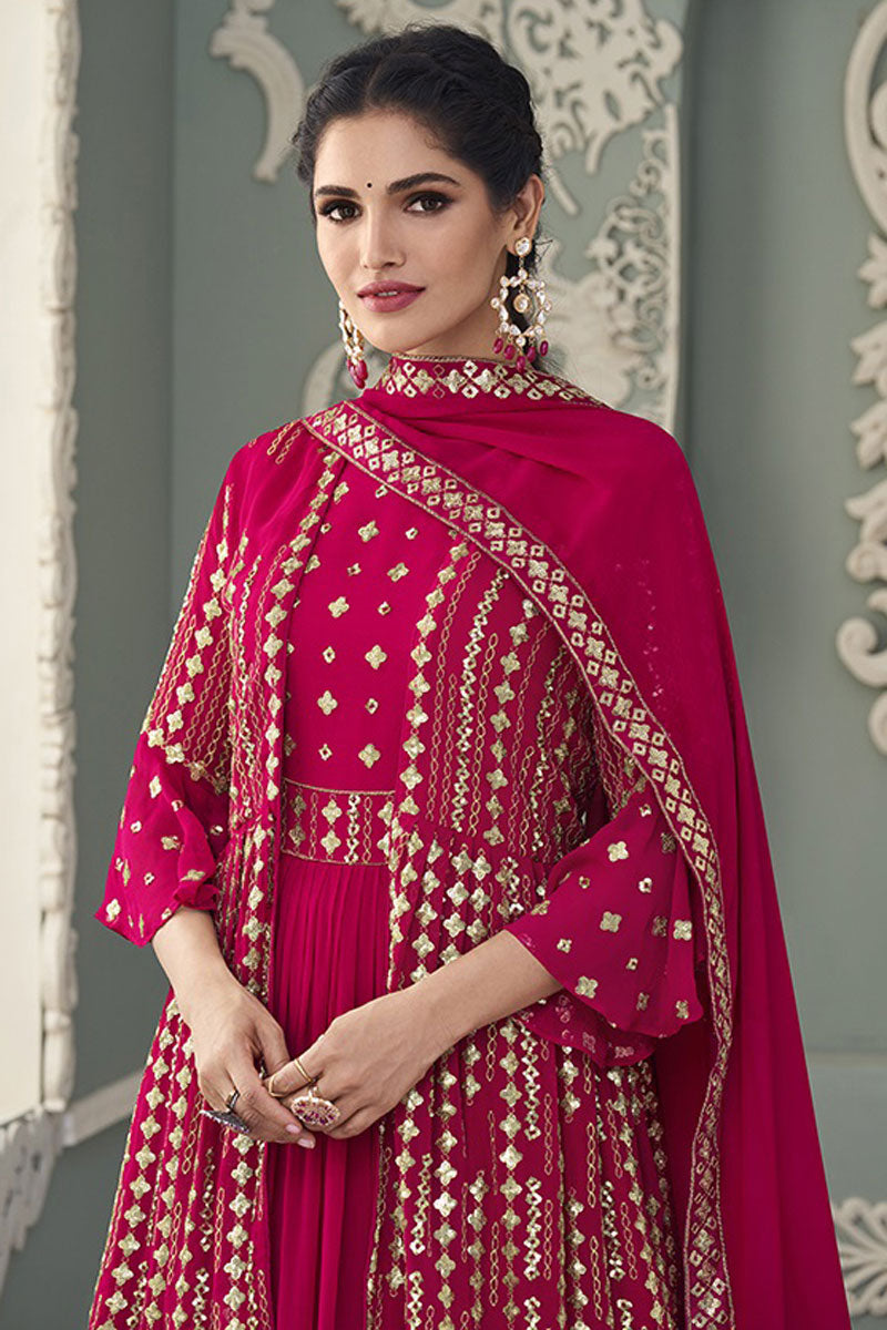 Dusky Rani Color Georgette Fabric Function Wear Embroidered Work Anarkali Suit Featuring Vartika Singh
