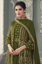 Load image into Gallery viewer, Mehendi Mehendi Green Color Georgette Fabric Function Wear Trendy Textured Embroidered Work Anarkali Suit Featuring Vartika Singh
