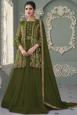 Load image into Gallery viewer, Mehendi Mehendi Green Color Georgette Fabric Function Wear Trendy Textured Embroidered Work Anarkali Suit Featuring Vartika Singh
