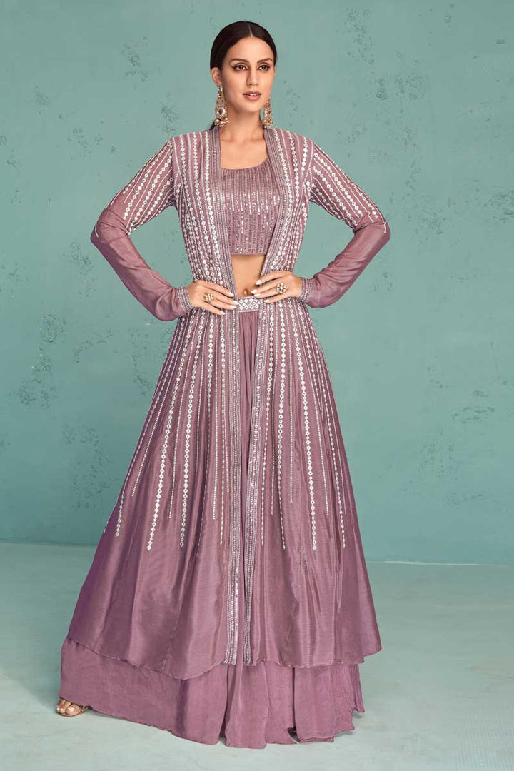 Engaging Pink Color Georgette Fabric Readymade Sharara Top Lehenga
