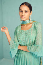 Load image into Gallery viewer, Georgette Fabric Sea Green Color Supreme Embroidered Anarkali Suit
