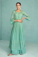 Load image into Gallery viewer, Georgette Fabric Sea Green Color Supreme Embroidered Anarkali Suit
