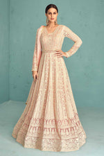 Load image into Gallery viewer, Alluring Georgette Fabric Peach Color Embroidered Anarkali Suit
