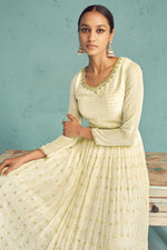 Load image into Gallery viewer, Excellent Georgette Fabric Cream Color Embroidered Anarkali Suit
