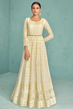 Load image into Gallery viewer, Excellent Georgette Fabric Cream Color Embroidered Anarkali Suit
