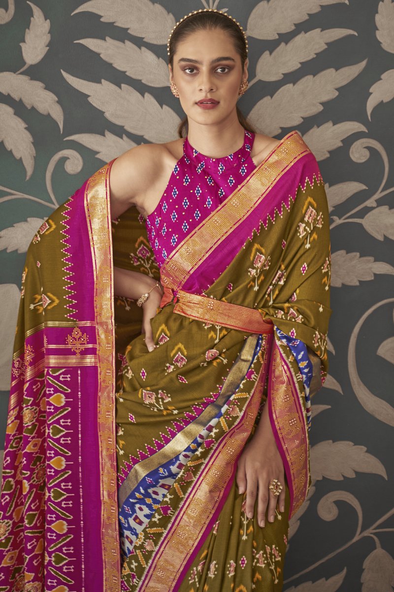 Green Color Function Wear Patola Style Silk Printed Designer Saree