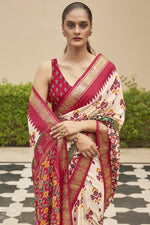 Load image into Gallery viewer, Patola Style Silk Function Wear Off White Printed Designer Saree
